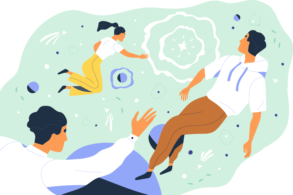 illustration of space explorers floating