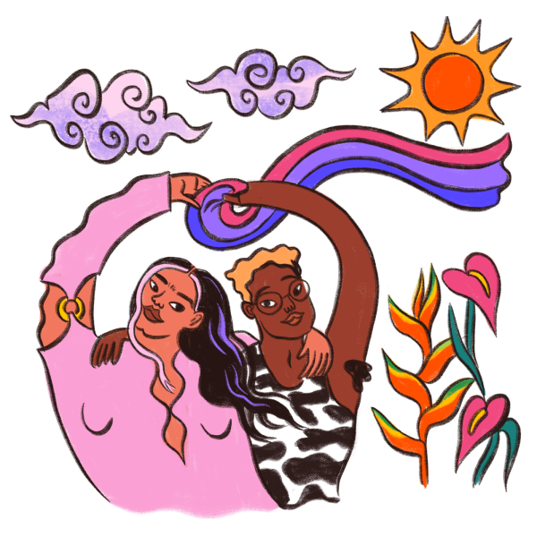 Ladies Holding Flag Illustration