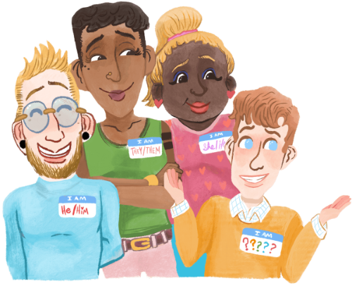 Group of People with Pronoun Labels