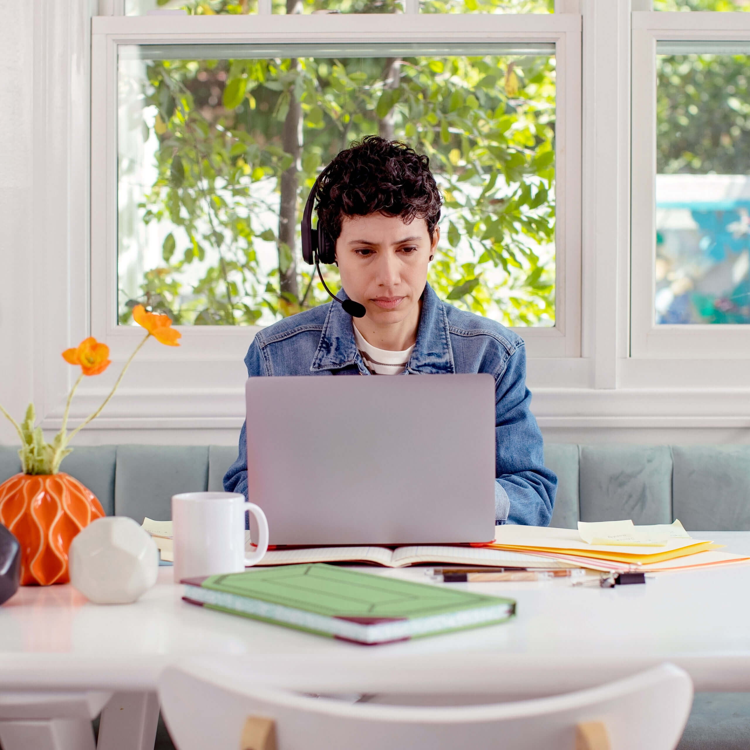 Volunteer typing on the computer