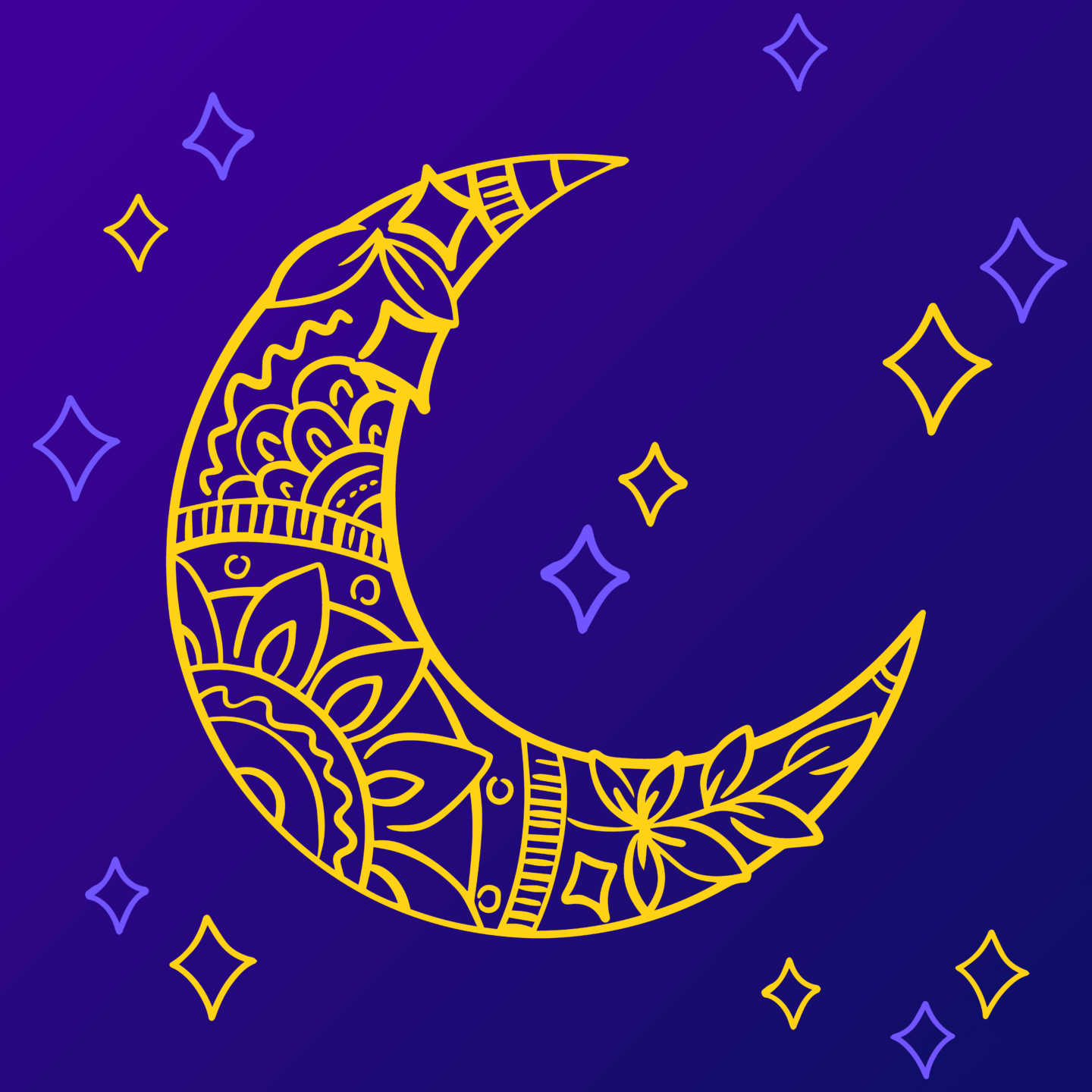 Illustration of a decorated crescent moon