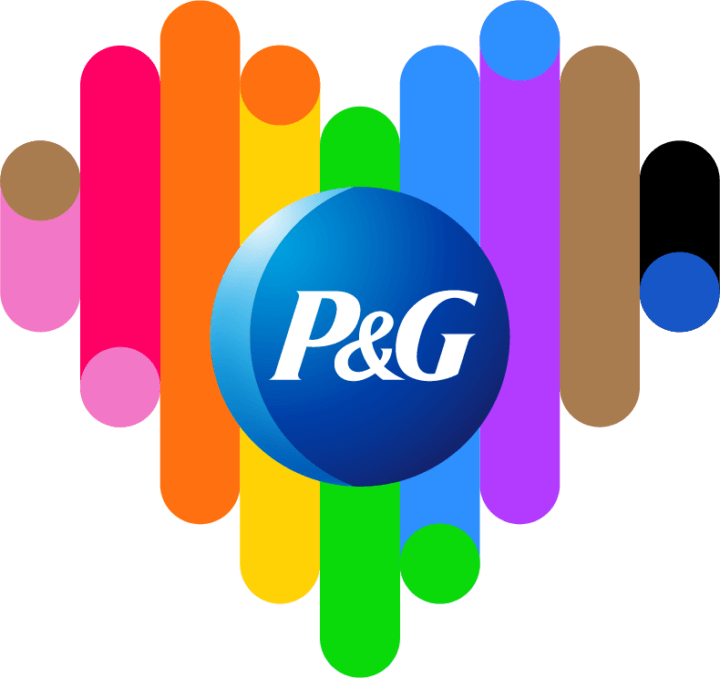 Procter & Gamble logo surrounded by a rainbow colored heart