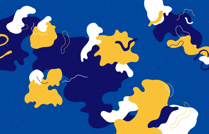 Blue, yellow and white map looking illustration