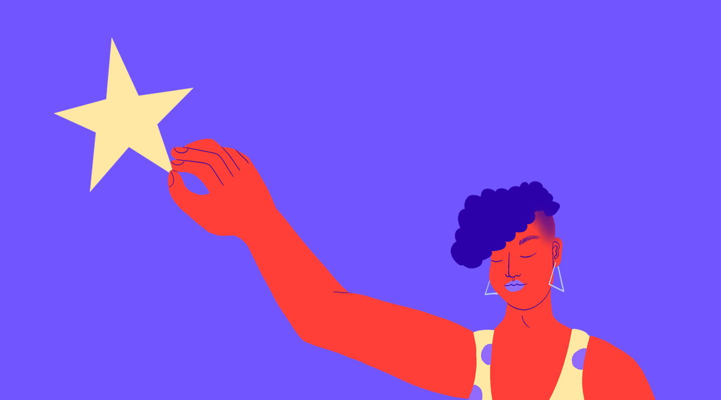 Animated person holding a star in the sky