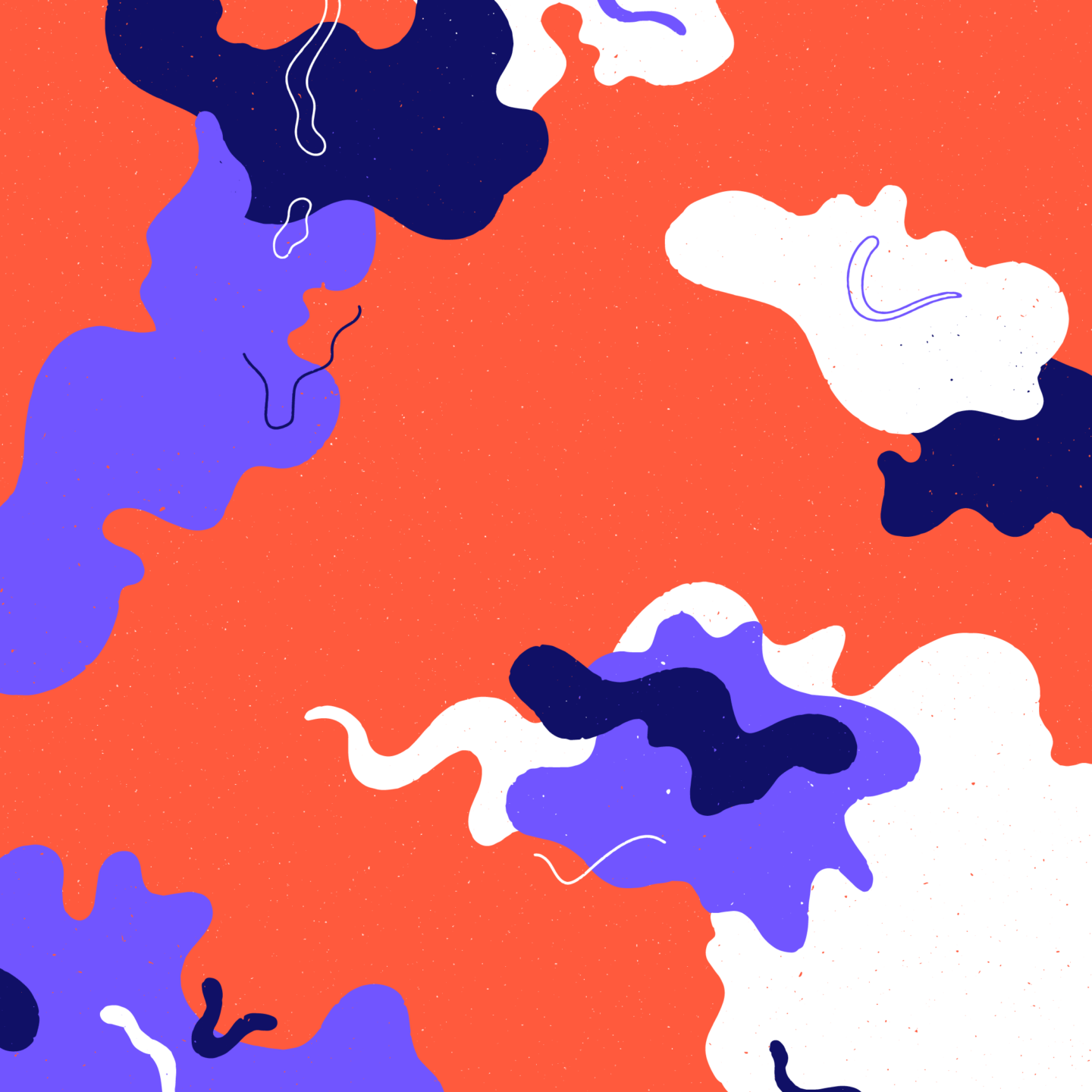 orange, violet, purple and white squigleys and blobs