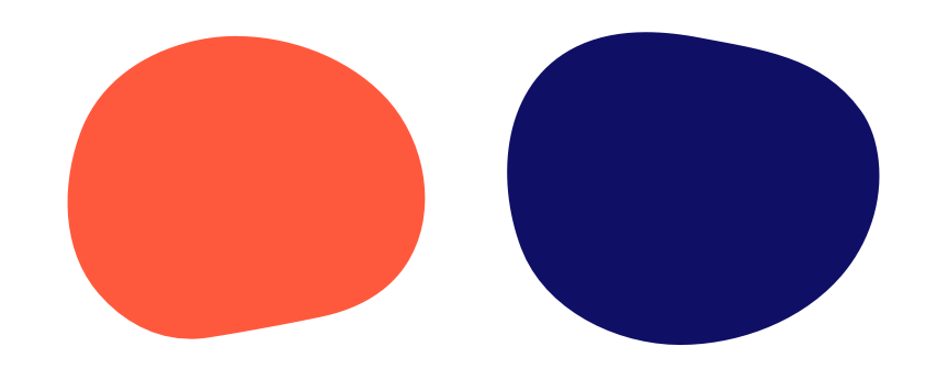2 rounds shapes, 1 solid orange color, 1 solid blue color.