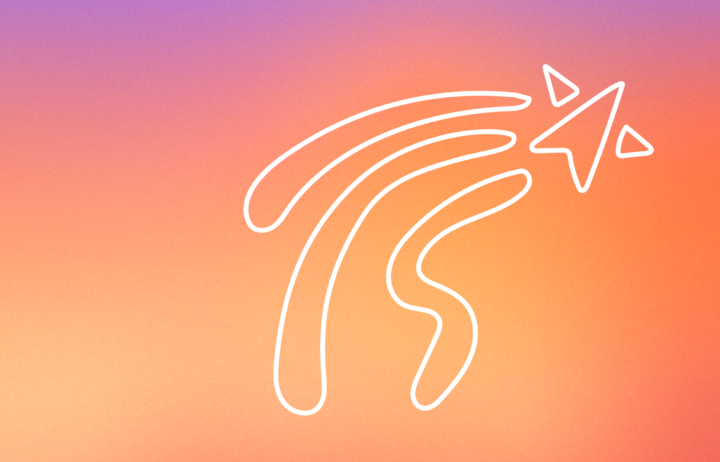 Artwork of shooting star on orange background.