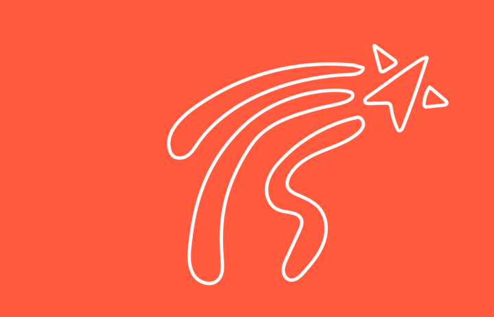 Artwork of shooting star on orange background.