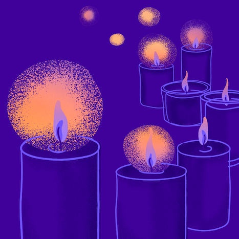 An illustration of candles burning.